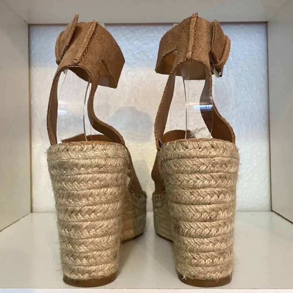 Dolce Vita Shayla Espadrille Wedge Sandals 8.5 Tan Suede Platform Summer Heels